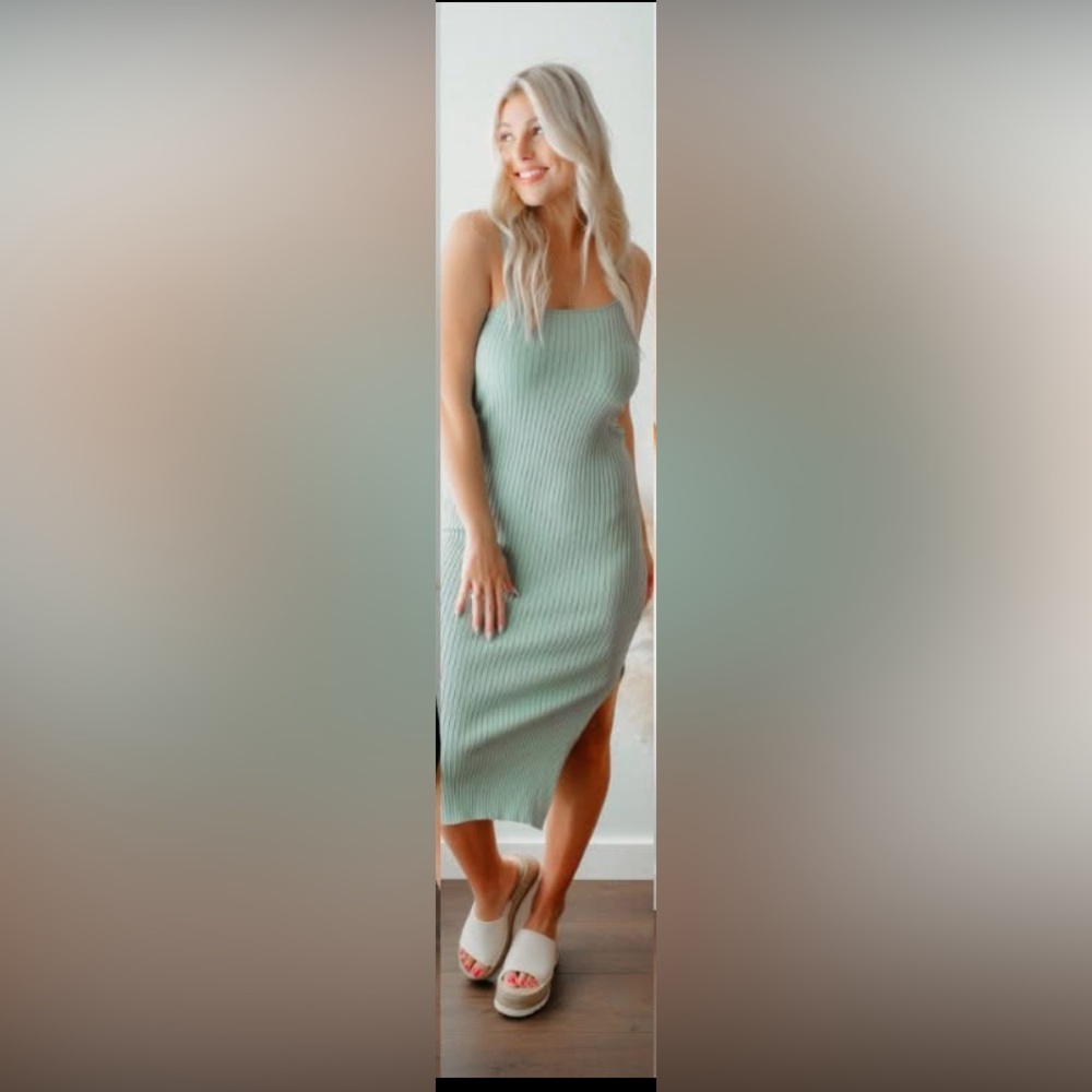 Double Zero Ribbed Knit Mint Green Midi Dress